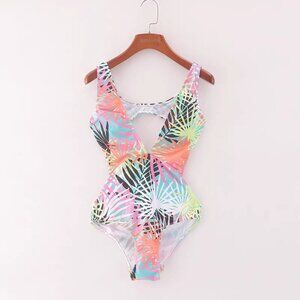 New NWT Zeron Meter Swimwear Swimsuit Bikini One-piece Cut-out Deep-V Multicolor